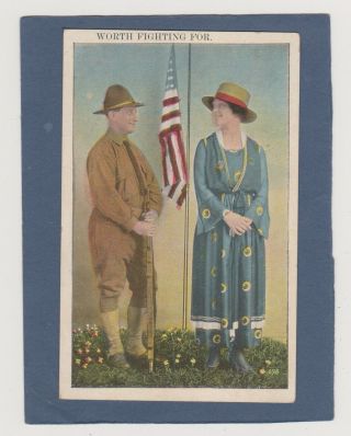 Vintage Patriotic World War I Era - Worth Fighting For - The American Flag - Soldier