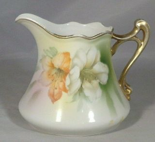Royal Rudolstadt Prussia Porcelain Cream Pitcher Lily Decals 3.  25 " Tall Vintage