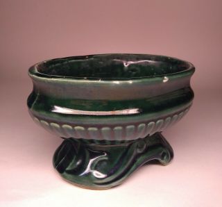 Vintage Dark Green Oval Art Deco Ceramic Planter,  Unmarked (mccoy?)