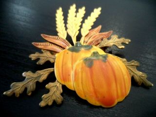 Stunning Vintage Estate Harvest Fall Pumpkin Halloween 2 3/8 " Brooch 4058k