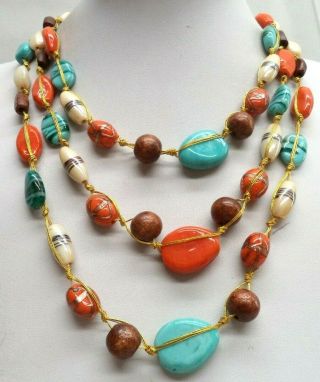 Stunning Vintage Estate High End Turquoise Glass Bead 21 " Necklace 6487j