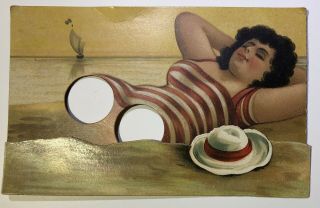 Vintage German Sunbather Postcard With Leg Holes For Fingers