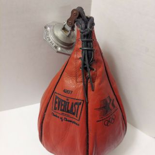 Vtg Everlast Red Leather 4lb Boxing Speed - Bag 4207 Gyro Balanced W/ Swivel Mount