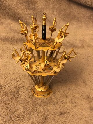 Vintage Gold Plated Brass 18 Toledo Swords Hors D 