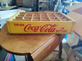 Vintage Yellow Coca Cola Wood Crate 24 Carrier 1960s ?