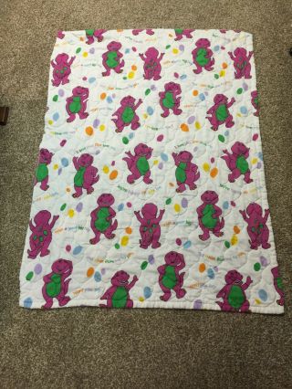 Vintage Barney Purple Dinosaur Baby Crib Blanket Comforter 40.  5 X 54.  5 - 1992