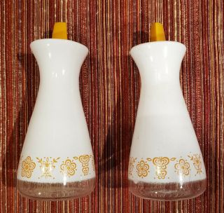 Vintage Corelle Gold Butterfly Salt And Pepper Shakers With Tri - Prong Lids