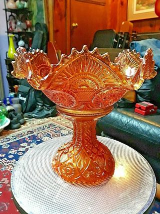 Vtg Imperial Marigold Carnival Glass Twins Pattern 9 " Sawtooth Punch Bowl Wow
