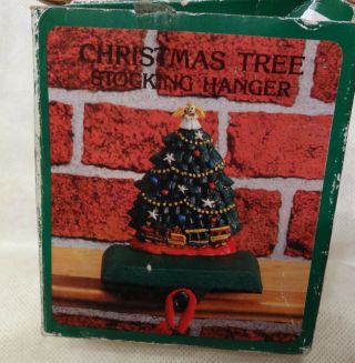 Vintage Heavy Solid Cast Iron Christmas Tree Train Stocking Mantel Hook Holder