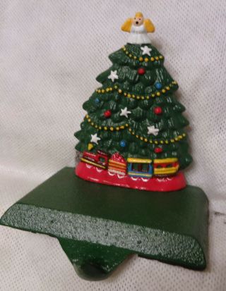 Vintage Heavy Solid Cast Iron Christmas Tree Train Stocking Mantel Hook Holder 2