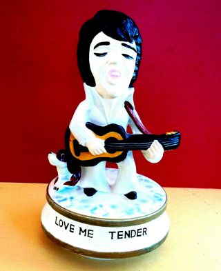 Vintage Elvis Porcelain Doll W Hounddog - Wind Up - Love Me Tender - Big Head -