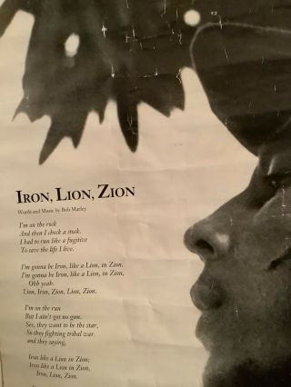 Bob Marley Vintage Press Poster Iron,  Lion,  Zion Lyrics Size 24 X 35 1992 Korea