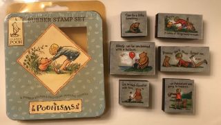 6 Disney Classic Winnie The Pooh " Poohisms " Rubber Stamp Set Fun Rare W/ Box