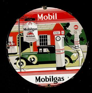 Vintage Mobil Mobilgas Gargoyle Porcelain Sign 12” Gas Oil Pump Gasoline
