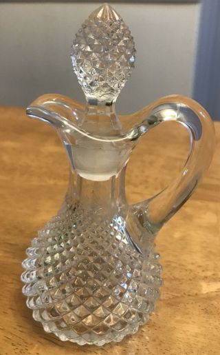 Vintage Blown In Mold Cruet With Ground Glass Stopper Clear 5” Tall