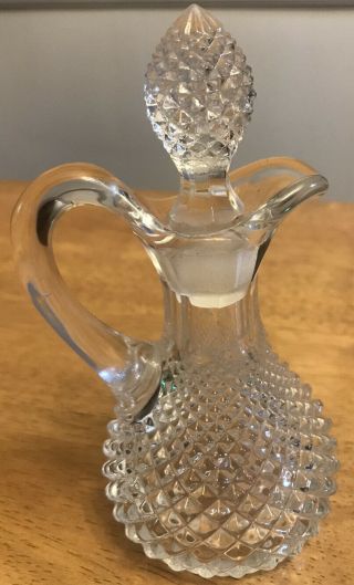 Vintage Blown In Mold Cruet With Ground Glass Stopper Clear 5” Tall 3