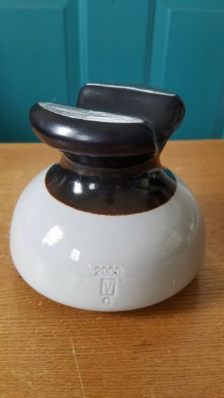 Vintage Brown And Off - White Porcelain Pottery Electric Insulator Marked 2000 Vc