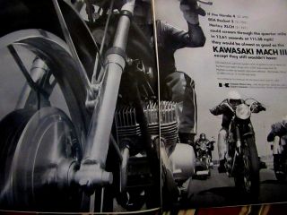 1974 Kawasaki Mach Iii Harley Xlch Honda 4 Bsa Rocket 3 Print Ad 2 Pge