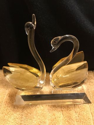 Collectible Vintage Art Glass Double Swan Figurine Amber