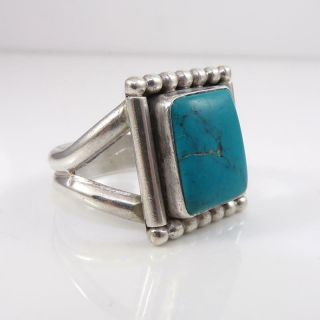 Signed Vtg Native American Sterling Silver Blue Turquoise Ring Size 12.  5 Lfk4