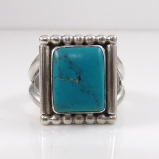 SIGNED Vtg Native American Sterling Silver Blue Turquoise Ring Size 12.  5 LFK4 2