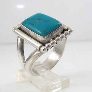 SIGNED Vtg Native American Sterling Silver Blue Turquoise Ring Size 12.  5 LFK4 3