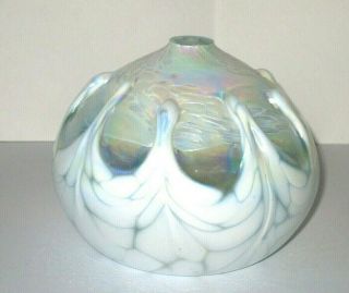 Vintage Mount St Helens Ash Art Glass White Iridescent Oil Lamp