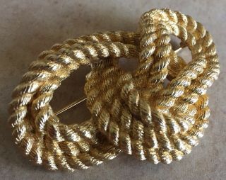 Vintage Christian Dior Signed Gold Tone Rope Knot Brooch