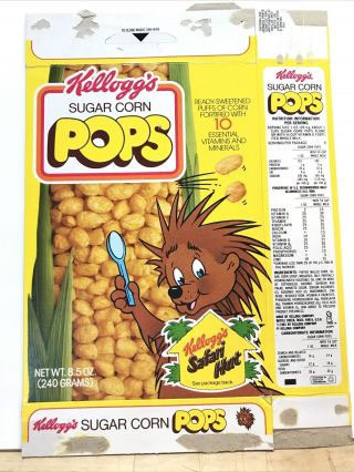 1981 Kellogg’s Sugar Corn Pops Cereal Box Vintage Empty Flat Safari Hut Offer Bc