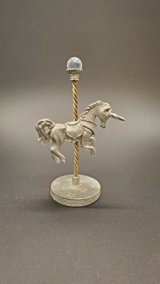 1984 Spoontiques Unicorn With Crystal Ball Pewter Figurine Vintage Carousel