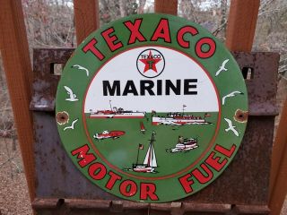 Vintage 1954 Texaco Marine Motor Fuel Porcelain Gas Oil Sign Pump Gas Station