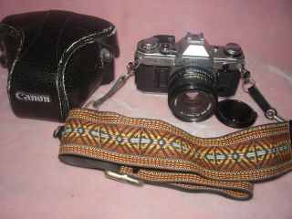 Canon Ae - 1 35mm Film Camera W/ Fd 50mm 1:1.  8 Lens Japan - Strap & Vintage Case