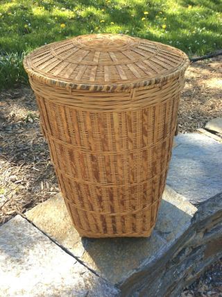 Large Boho Mcm Vintage Rattan Wicker Laundry Clothes Storage Toy Basket Box