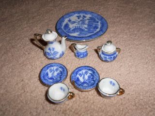 Vintage Miniature Blue Willow Tea Set 10 Piece
