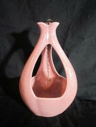VINTAGE RETRO MCM RED WING MN POTTERY HANGING SPECKLED PINK PLANTER 2