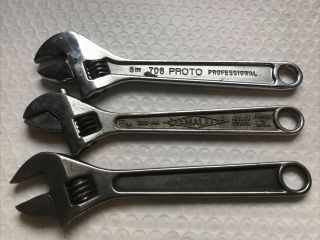 3 Vintage Adjustable Wrenches 8” Proto Diamalloy Boker Usa