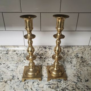 Pair 2 Set Of 2 Large Heavy Vintage Brass Candle Holders Candlesticks 9.  5 " High
