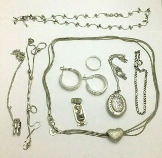 Mixed Vintage Solid Silver Chain Bracelet Locket Pendant Earrings Ring