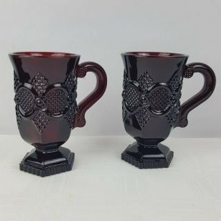 Vintage Avon Cape Cod 1876 Ruby Red Glass Pedestal Mugs (set Of 2) Goth 5 "