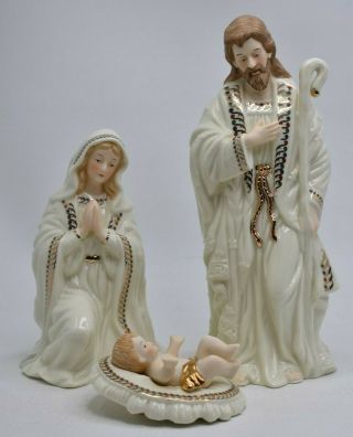 Vintage Bon Ton Jade Porcelain Nativity Mary Joseph Baby Jesus Set Of 3 W/box