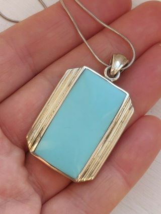 Vintage Sterling Silver Necklace With Large Blue Pendant