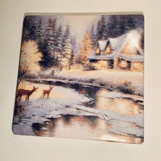 Vintage Hallmark Thomas Kinkade Deer Creek Cottage Ceramic Tile Hot Plate Trivet