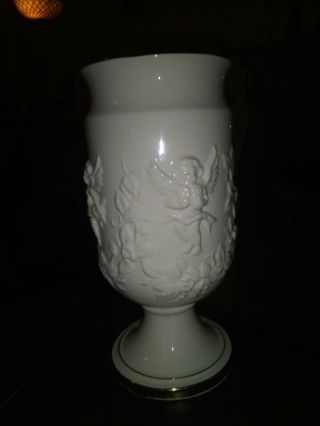 Vintage Velco Ceramic Valentine White Cherubs Vase Planter Japan 10 " Gold Trim
