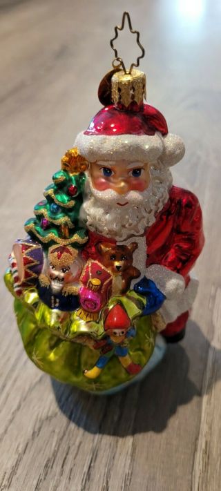 Vintage Christopher Radko Santa Red Suit Big Toy Bag Chimney Christmas Ornament