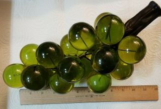 Vintage Large Mid Century Lucite Glass Green Grape Cluster On Driftwood 13 "