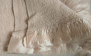 Vintage Chatham Twin Blush Pink Blanket W Gathered Satin Trim Pretty Usa 62x72