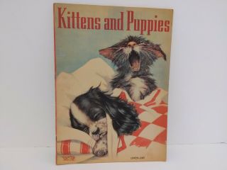 Vintage 1938 Kittens And Puppies Linen - Like Children 