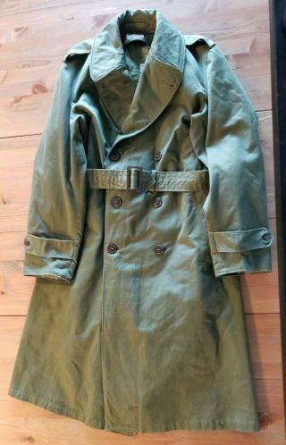 Vintage S 1958 Us Army Military Overcoat Trench Coat Jacket Vtg 50’s Green Lined