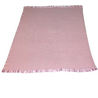 Vintage Pink Jcpenney Waffle Weave Acrylic 2 Sided Satin Nylon Blanket 70x83 Usa