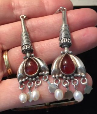 Vintage Jewellery Fabulous Large Sterling Silver & Carnelian Pendant Earrings